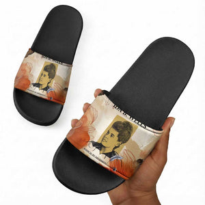 Ida B. Wells Slide Sandals with Floral Pen Design Illustrated Portrait Civil Rights and Journalism Tribute - African Pride