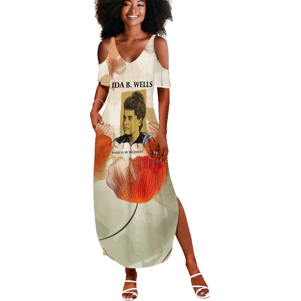 Ida B. Wells Summer Maxi Dress with Floral Pen Design Illustrated Portrait Civil Rights and Journalism Tribute - African Pride