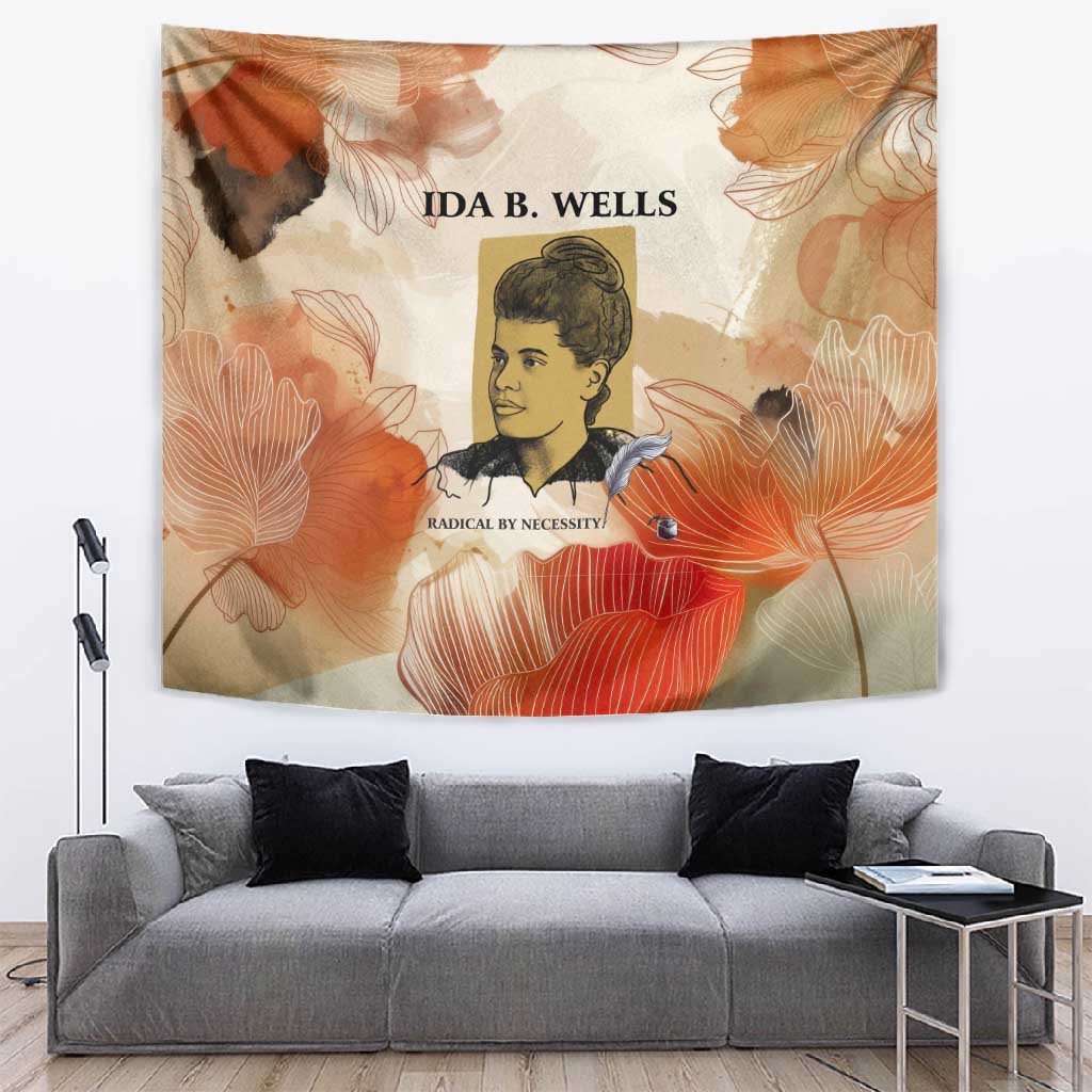 Ida B. Wells Tapestry with Floral Pen Design Illustrated Portrait Civil Rights and Journalism Tribute - African Pride