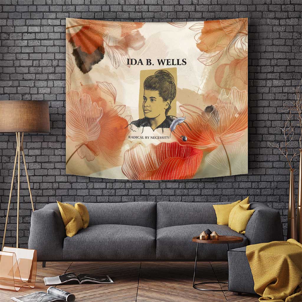 Ida B. Wells Tapestry with Floral Pen Design Illustrated Portrait Civil Rights and Journalism Tribute - African Pride