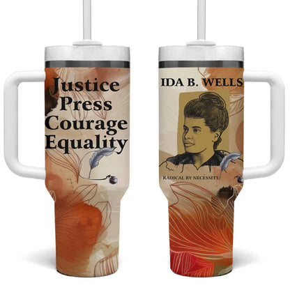 Ida B. Wells Tumbler With Handle with Floral Pen Design Illustrated Portrait Civil Rights and Journalism Tribute - African Pride