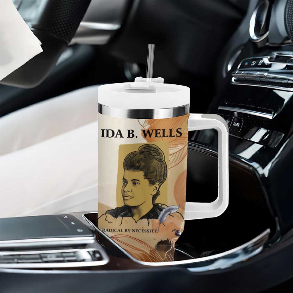 Ida B. Wells Tumbler With Handle with Floral Pen Design Illustrated Portrait Civil Rights and Journalism Tribute - African Pride