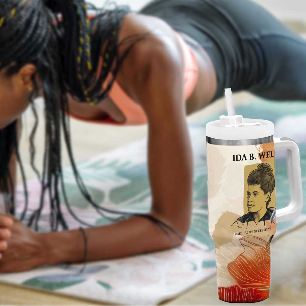 Ida B. Wells Tumbler With Handle with Floral Pen Design Illustrated Portrait Civil Rights and Journalism Tribute - African Pride