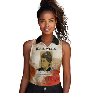 Ida B. Wells Women Sleeveless Polo Shirt with Floral Pen Design Illustrated Portrait Civil Rights and Journalism Tribute - African Pride