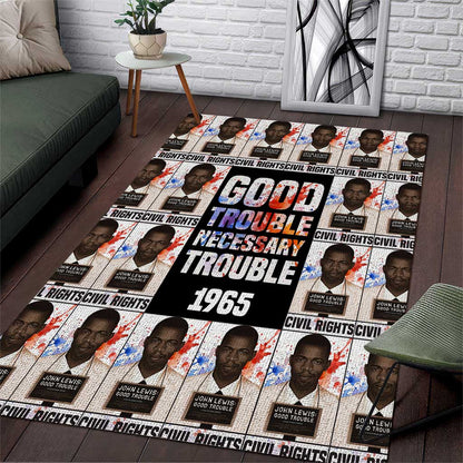 John Lewis Area Rug with Mugshot Collage Design Civil Rights Portrait Good Trouble Tribute - African Pride