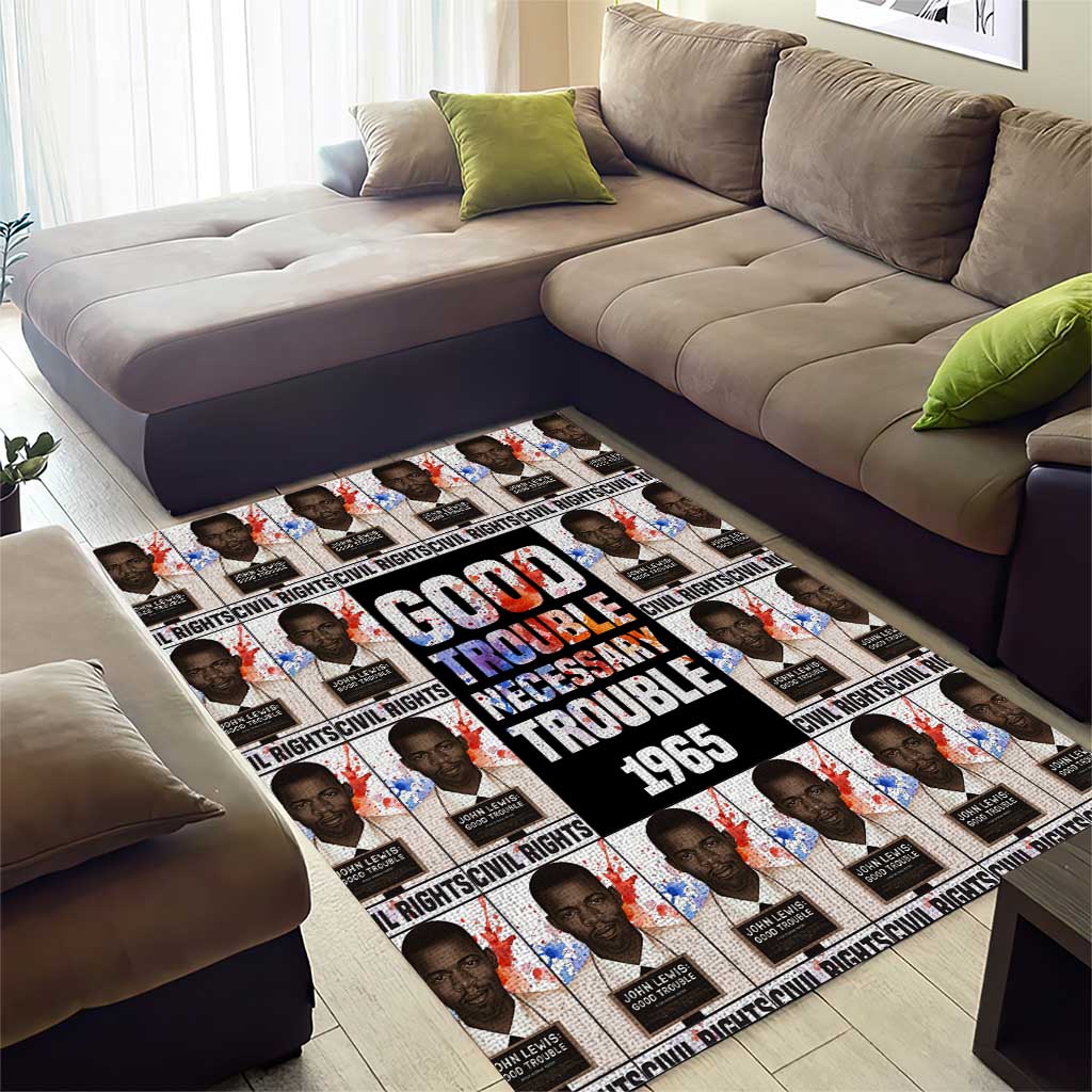 John Lewis Area Rug with Mugshot Collage Design Civil Rights Portrait Good Trouble Tribute - African Pride