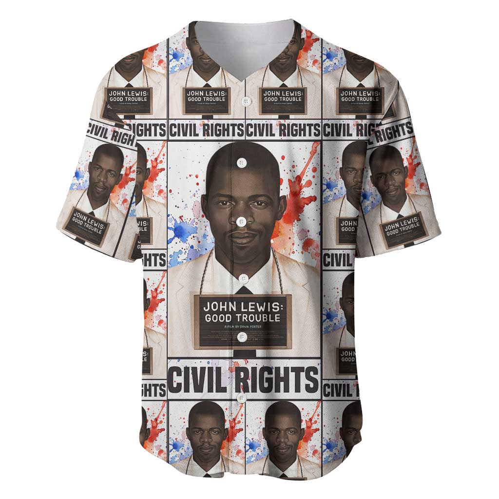 John Lewis Baseball Jersey with Mugshot Collage Design Civil Rights Portrait Good Trouble Tribute - African Pride