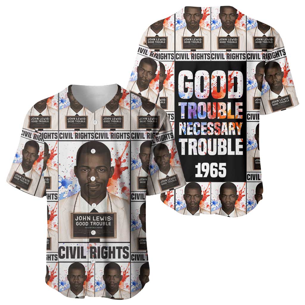 John Lewis Baseball Jersey with Mugshot Collage Design Civil Rights Portrait Good Trouble Tribute - African Pride