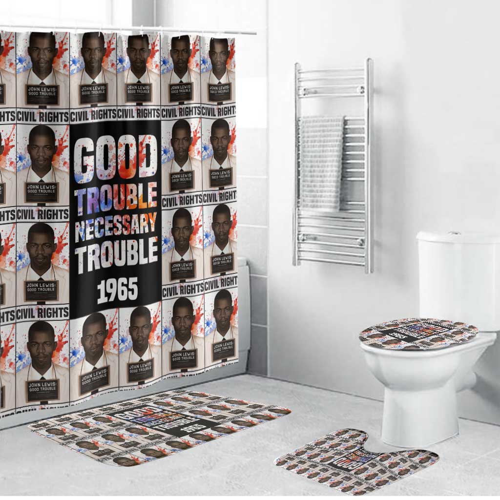 John Lewis Bathroom Set with Mugshot Collage Design Civil Rights Portrait Good Trouble Tribute - African Pride