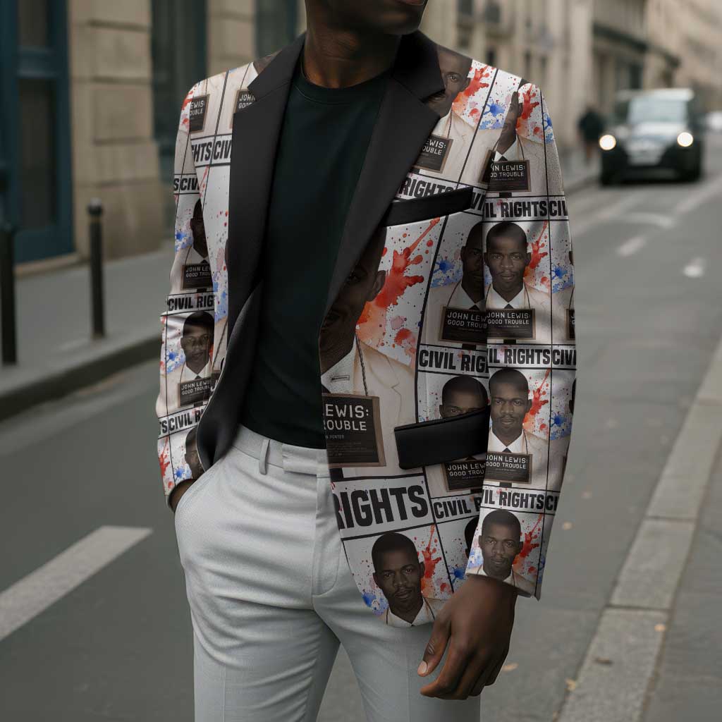 John Lewis Blazer with Mugshot Collage Design Civil Rights Portrait Good Trouble Tribute - African Pride