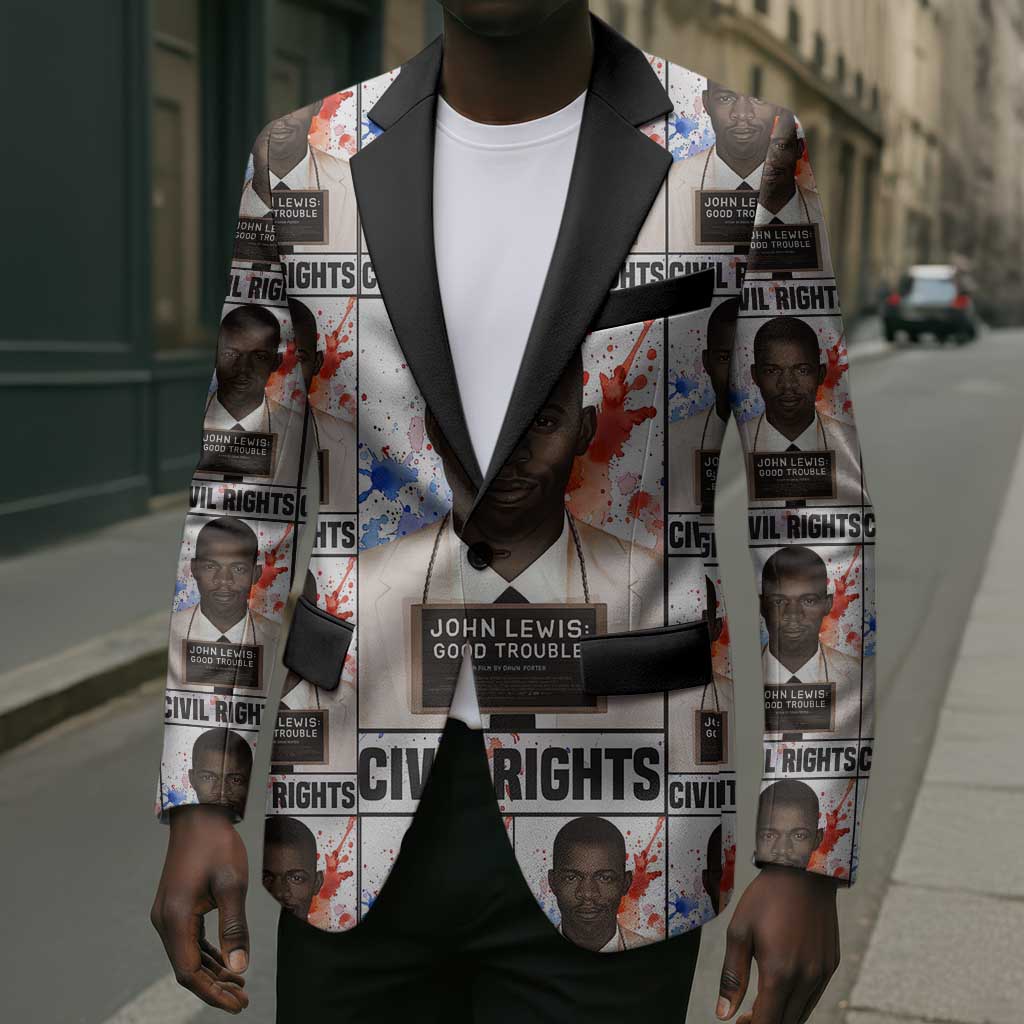 John Lewis Blazer with Mugshot Collage Design Civil Rights Portrait Good Trouble Tribute - African Pride