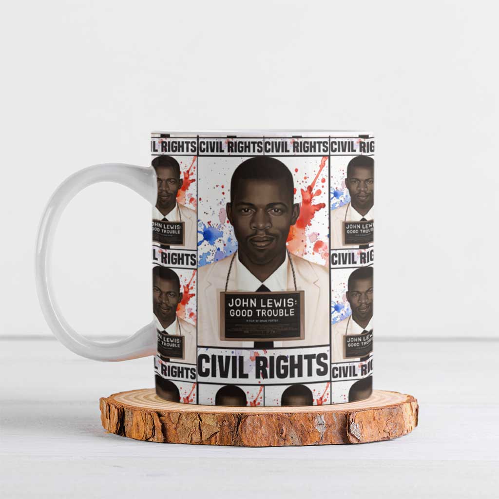 John Lewis Ceramic Mug with Mugshot Collage Design Civil Rights Portrait Good Trouble Tribute - African Pride