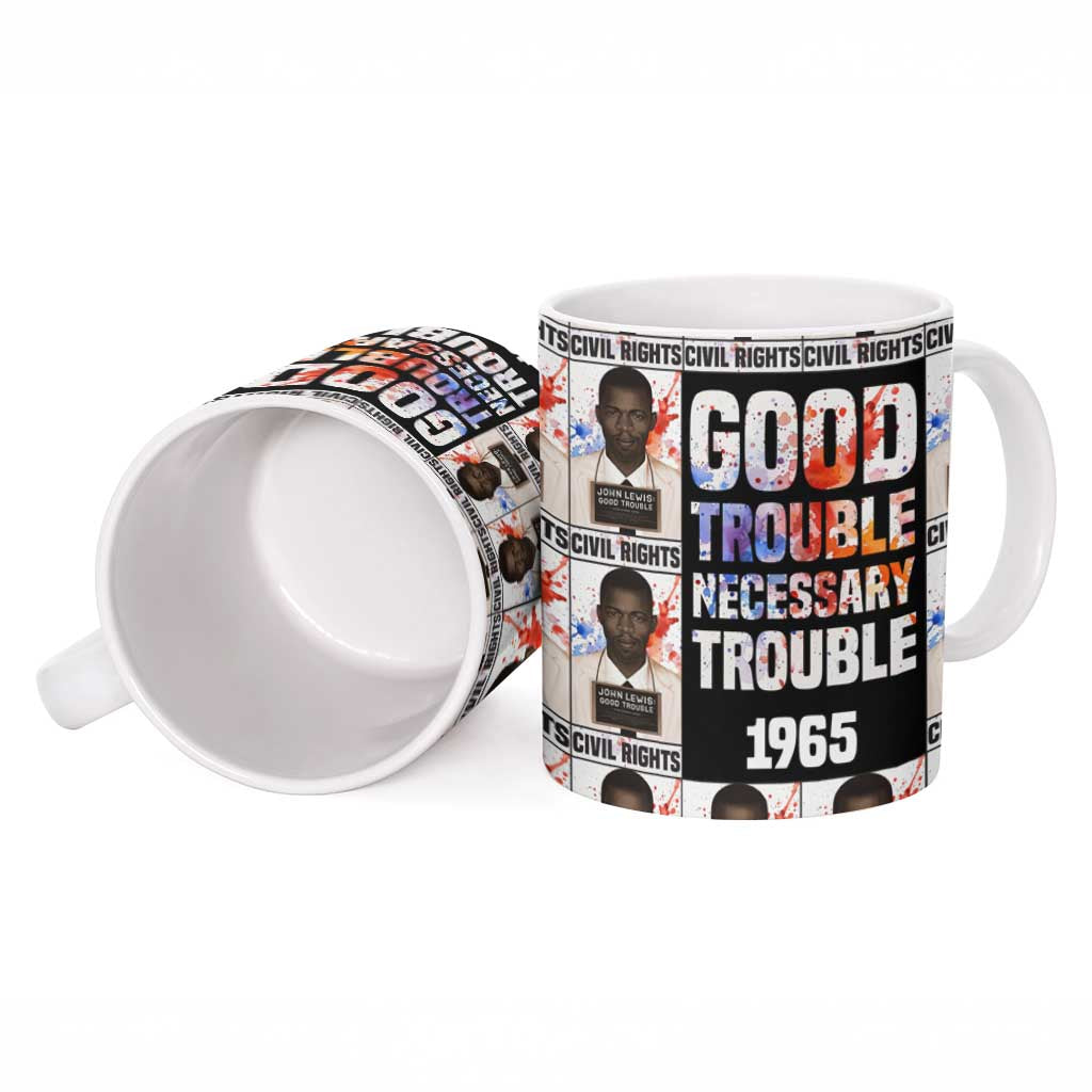John Lewis Ceramic Mug with Mugshot Collage Design Civil Rights Portrait Good Trouble Tribute - African Pride