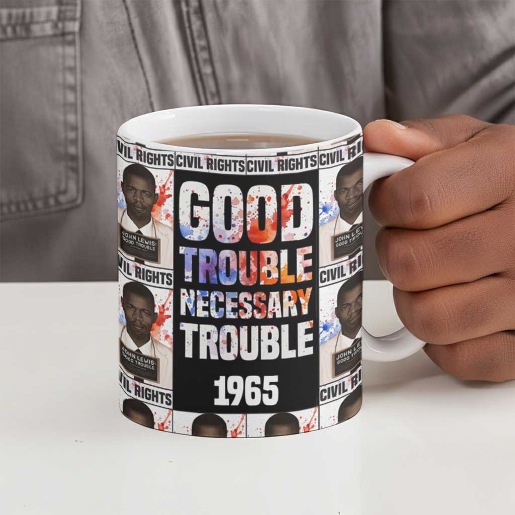 John Lewis Ceramic Mug with Mugshot Collage Design Civil Rights Portrait Good Trouble Tribute - African Pride