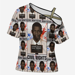 John Lewis Cross Shoulder Shirt with Mugshot Collage Design Civil Rights Portrait Good Trouble Tribute - African Pride