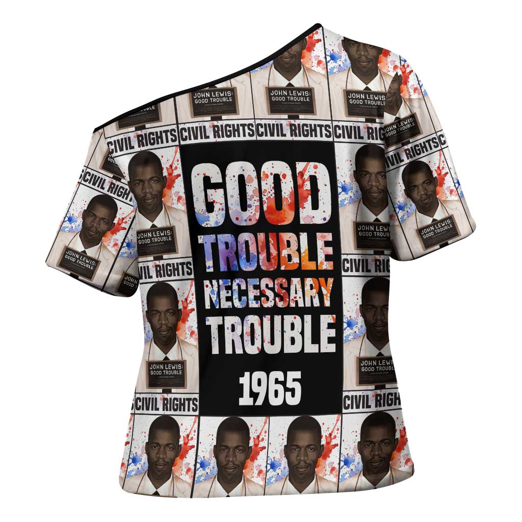 John Lewis Cross Shoulder Shirt with Mugshot Collage Design Civil Rights Portrait Good Trouble Tribute - African Pride