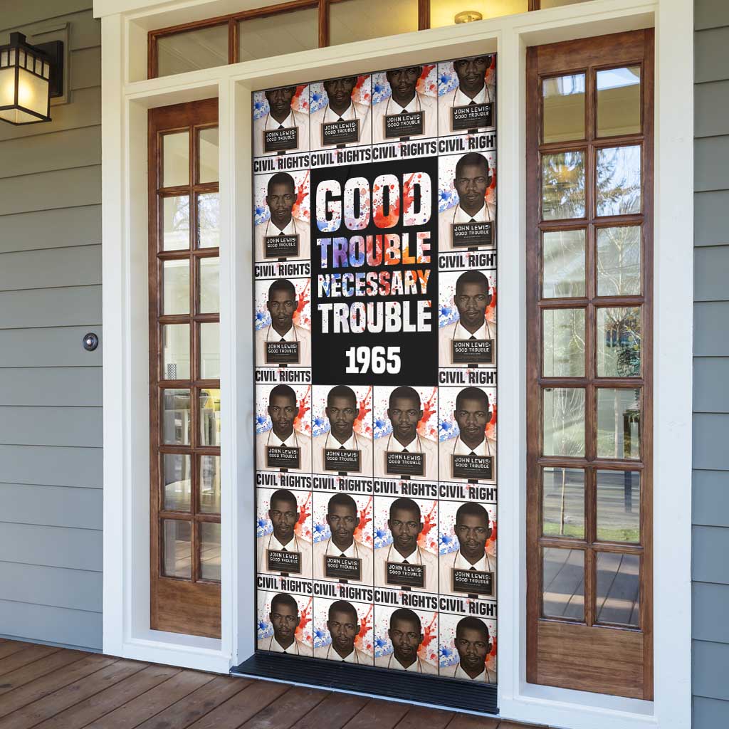 John Lewis Door Cover with Mugshot Collage Design Civil Rights Portrait Good Trouble Tribute - African Pride