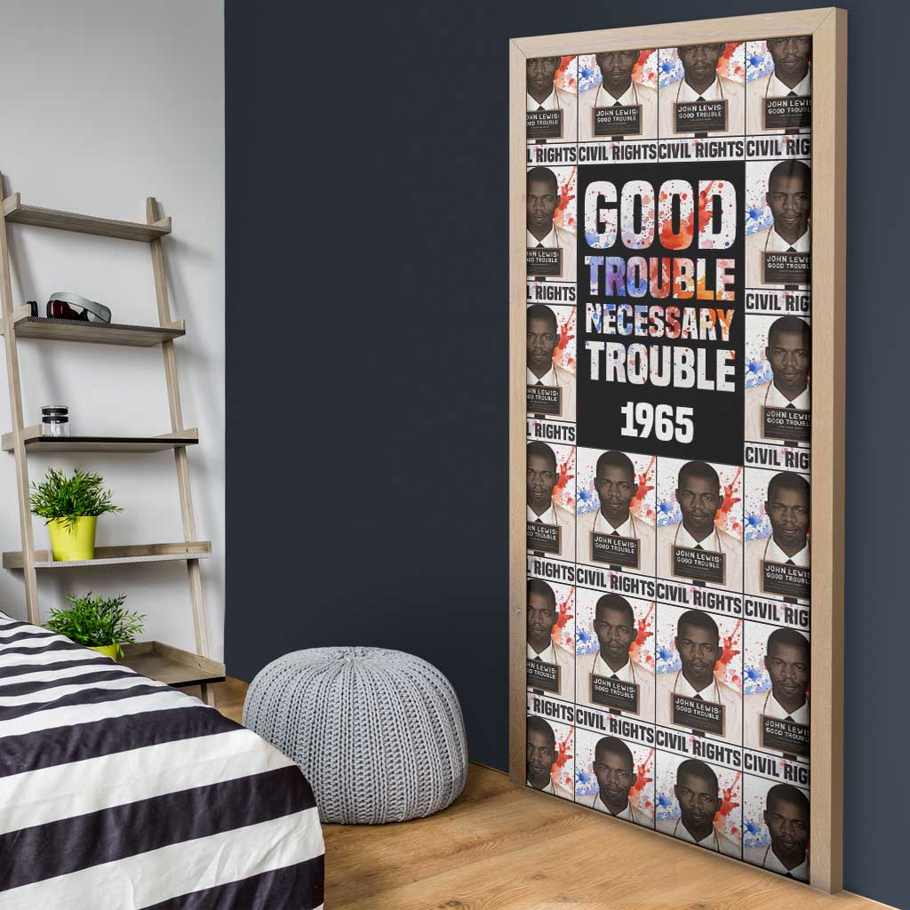 John Lewis Door Cover with Mugshot Collage Design Civil Rights Portrait Good Trouble Tribute - African Pride
