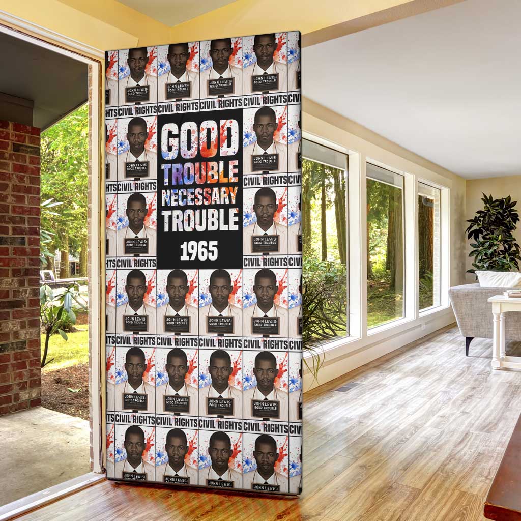John Lewis Door Cover with Mugshot Collage Design Civil Rights Portrait Good Trouble Tribute - African Pride