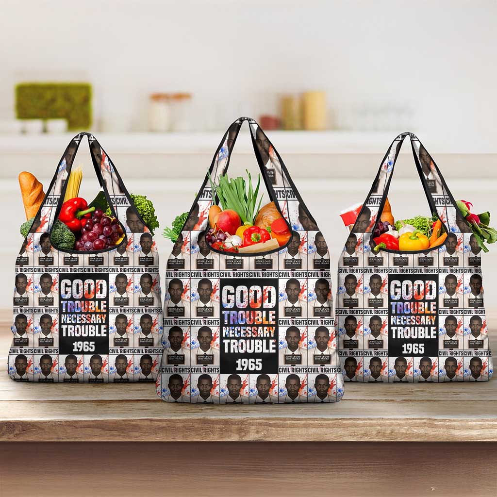 John Lewis Grocery Bag with Mugshot Collage Design Civil Rights Portrait Good Trouble Tribute - African Pride