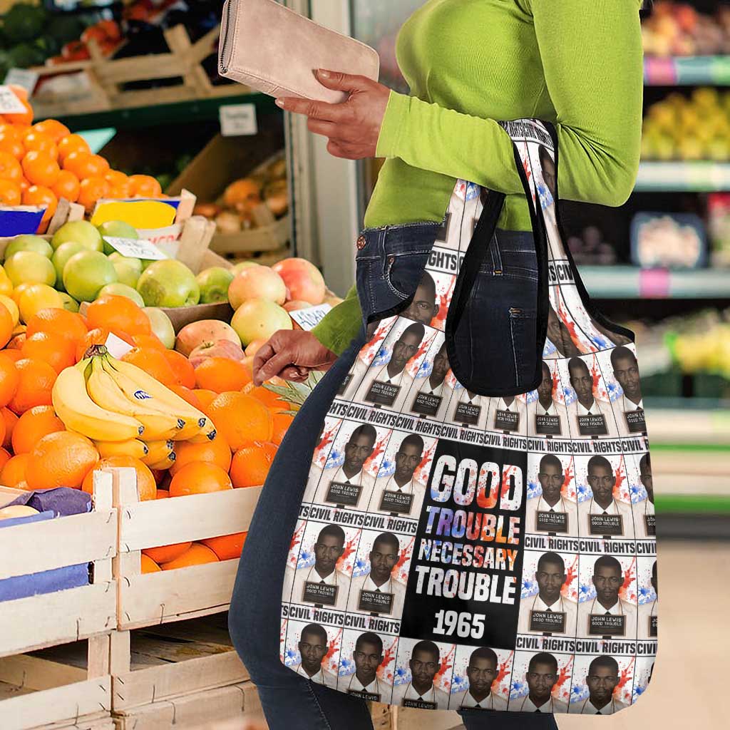 John Lewis Grocery Bag with Mugshot Collage Design Civil Rights Portrait Good Trouble Tribute - African Pride