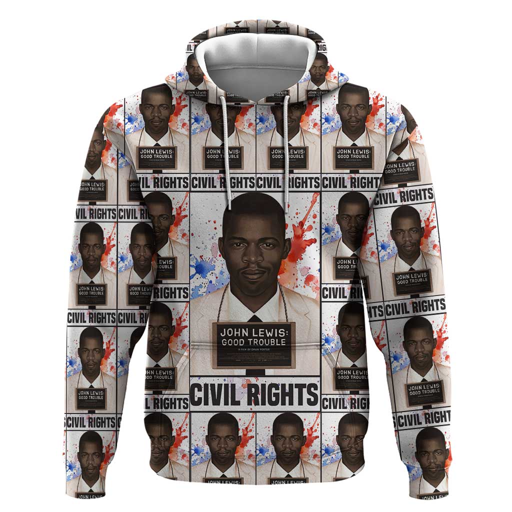 John Lewis Hoodie with Mugshot Collage Design Civil Rights Portrait Good Trouble Tribute - African Pride