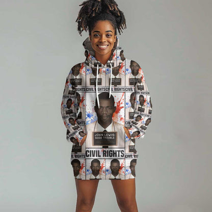 John Lewis Hoodie Dress with Mugshot Collage Design Civil Rights Portrait Good Trouble Tribute - African Pride