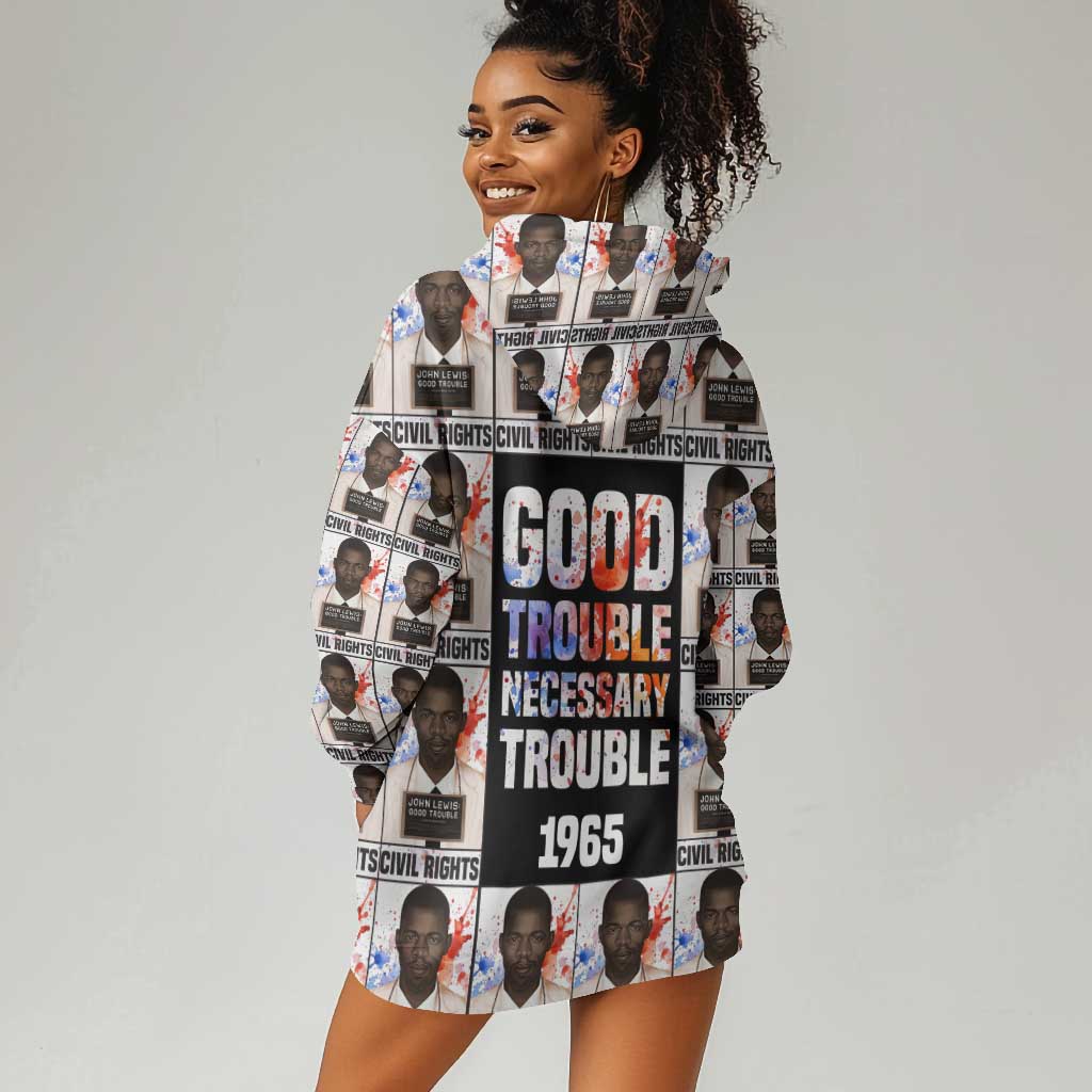 John Lewis Hoodie Dress with Mugshot Collage Design Civil Rights Portrait Good Trouble Tribute - African Pride