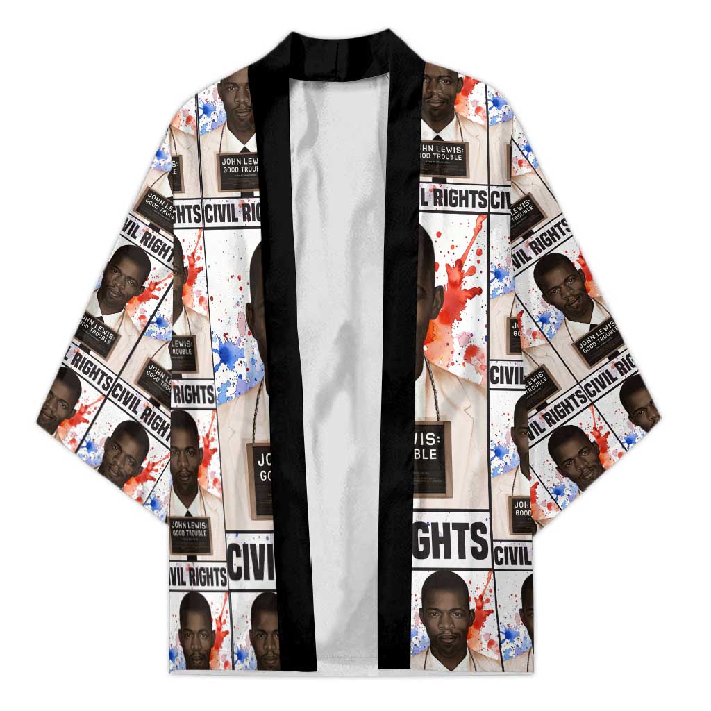 John Lewis Kimono with Mugshot Collage Design Civil Rights Portrait Good Trouble Tribute - African Pride