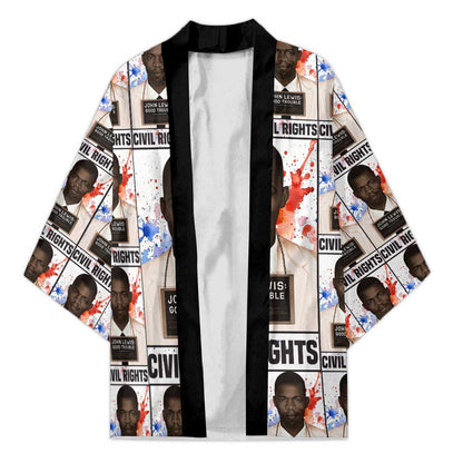 John Lewis Kimono with Mugshot Collage Design Civil Rights Portrait Good Trouble Tribute - African Pride