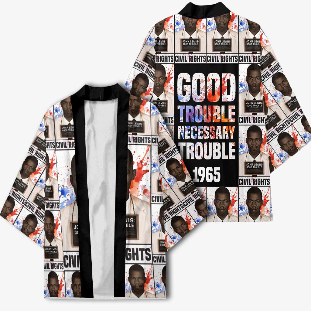John Lewis Kimono with Mugshot Collage Design Civil Rights Portrait Good Trouble Tribute - African Pride