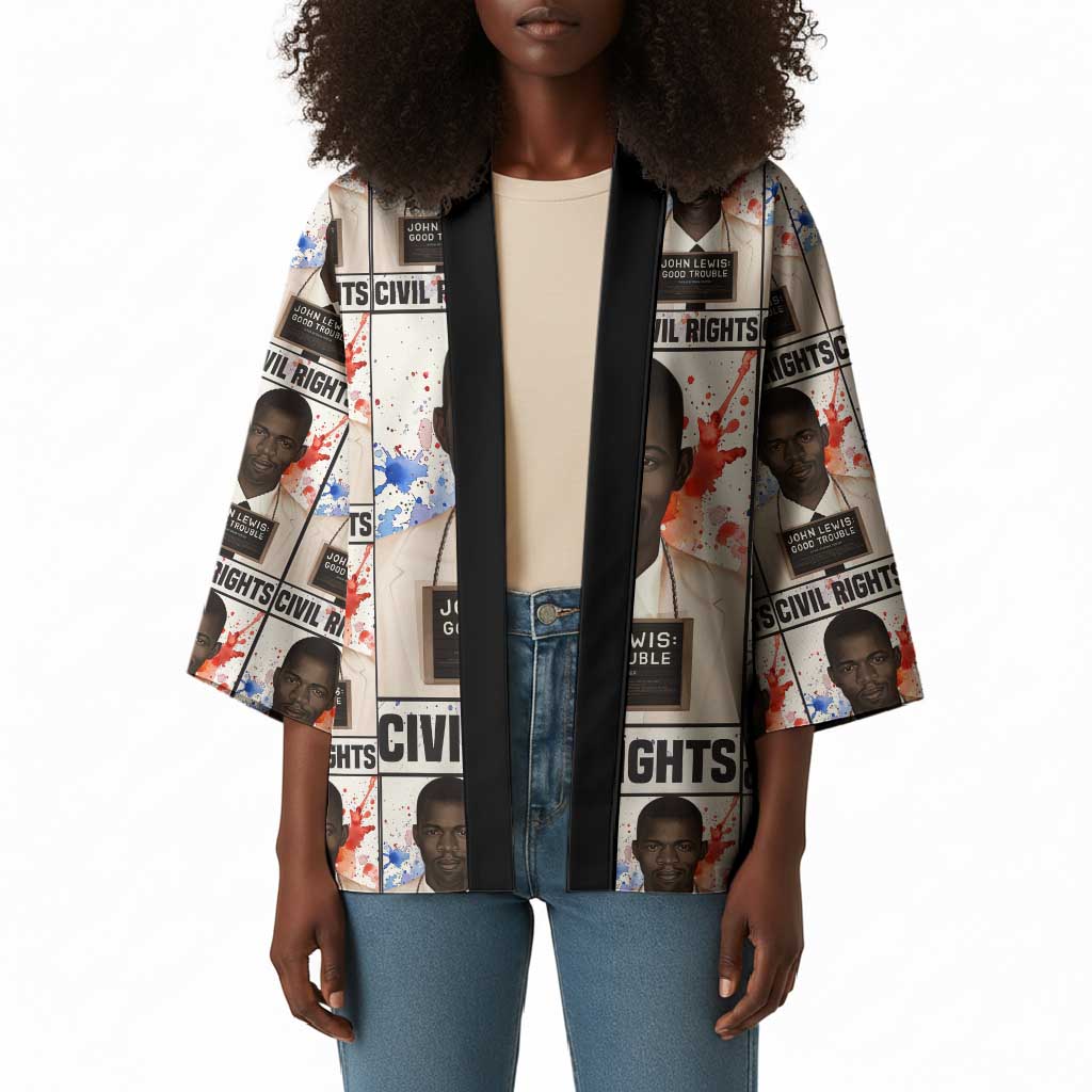 John Lewis Kimono with Mugshot Collage Design Civil Rights Portrait Good Trouble Tribute - African Pride