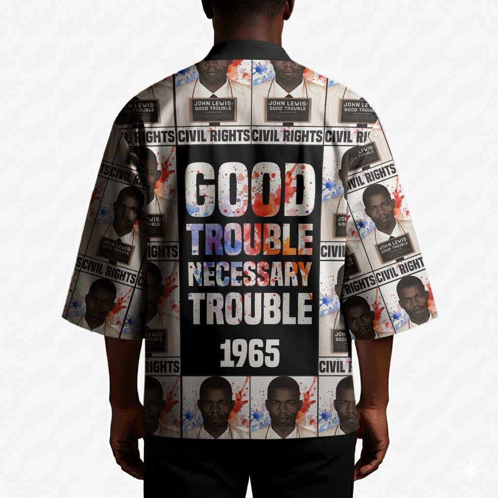 John Lewis Kimono with Mugshot Collage Design Civil Rights Portrait Good Trouble Tribute - African Pride