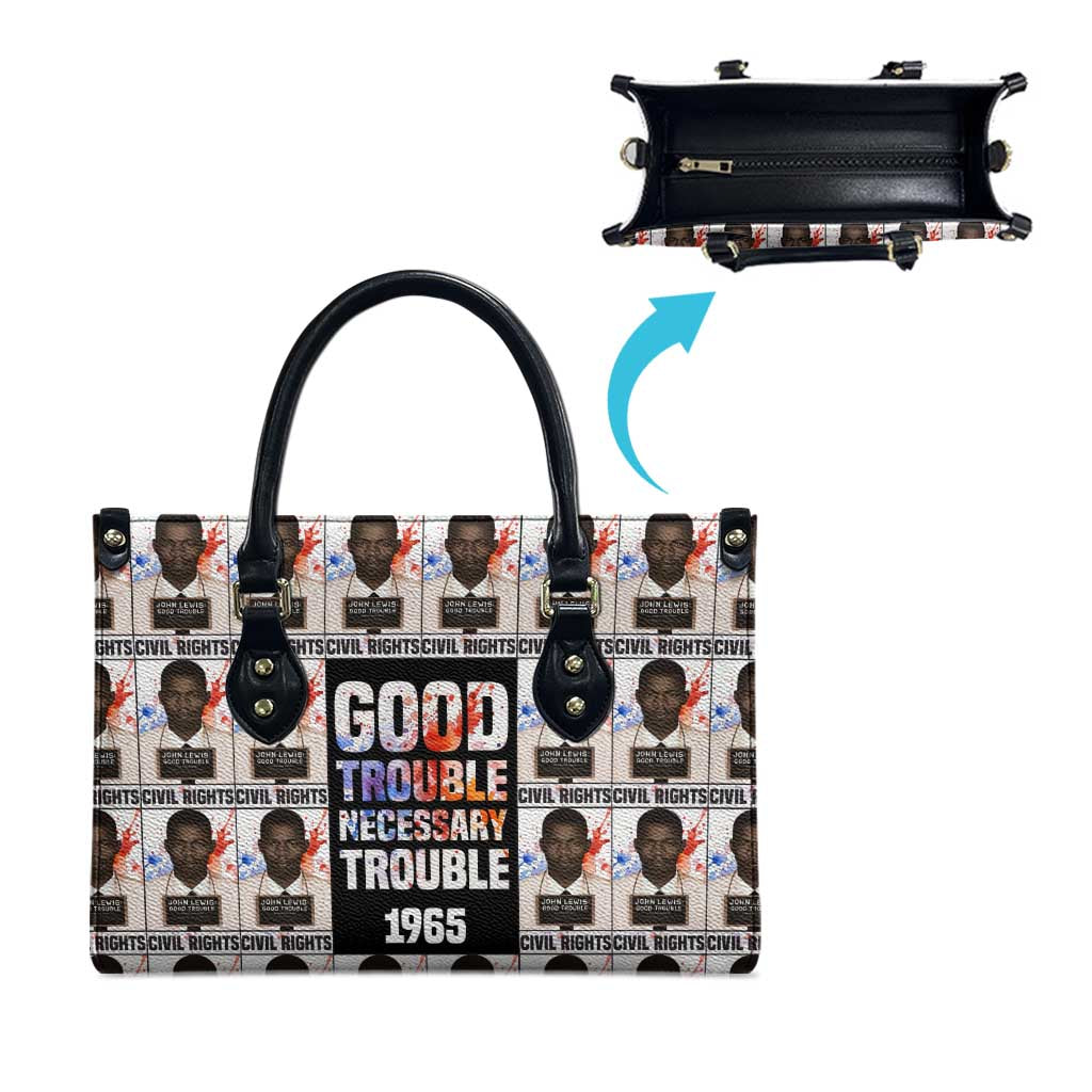 John Lewis Leather Bag with Mugshot Collage Design Civil Rights Portrait Good Trouble Tribute - African Pride