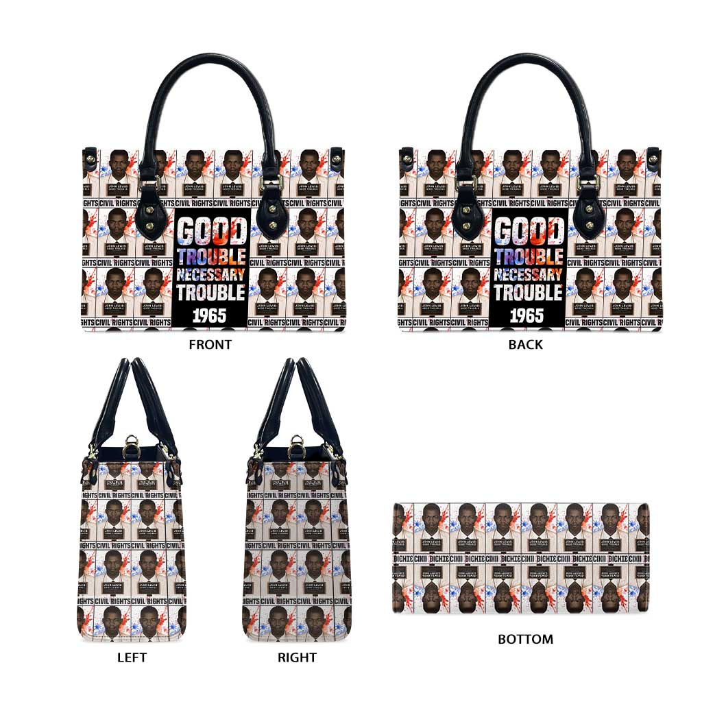 John Lewis Leather Bag with Mugshot Collage Design Civil Rights Portrait Good Trouble Tribute - African Pride