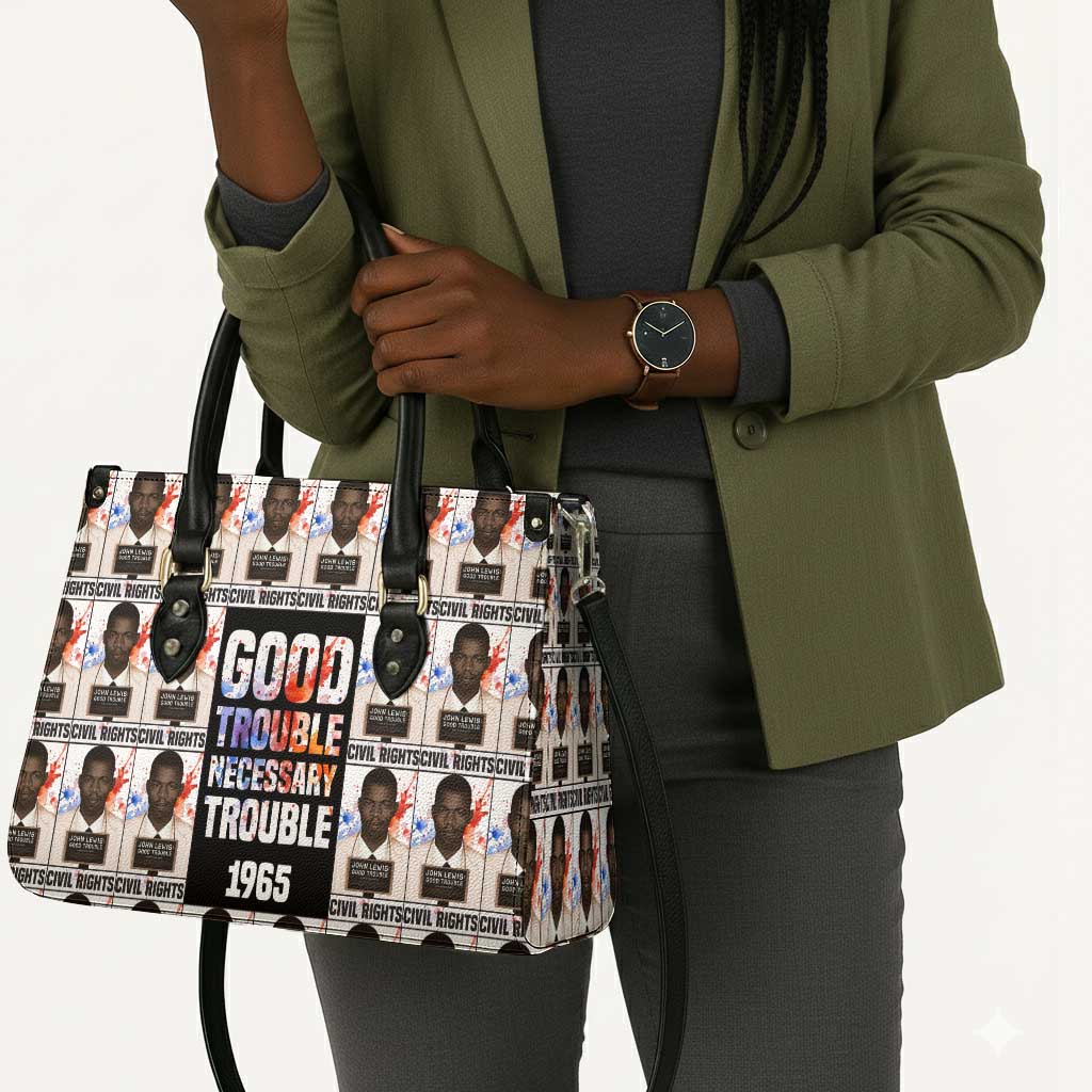 John Lewis Leather Bag with Mugshot Collage Design Civil Rights Portrait Good Trouble Tribute - African Pride