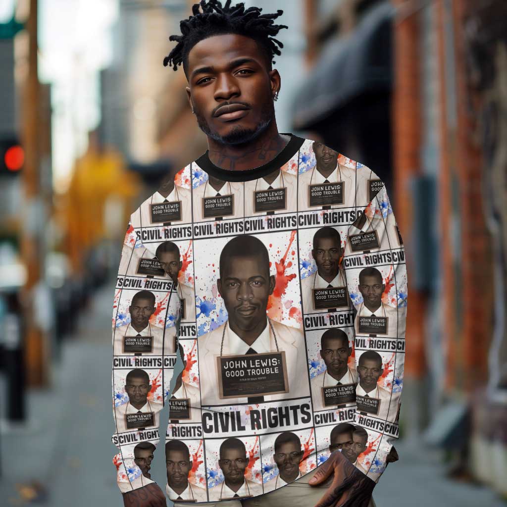 John Lewis Long Sleeve Shirt with Mugshot Collage Design Civil Rights Portrait Good Trouble Tribute - African Pride