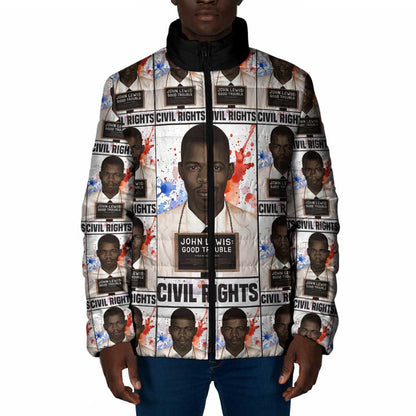 John Lewis Padded Jacket with Mugshot Collage Design Civil Rights Portrait Good Trouble Tribute - African Pride