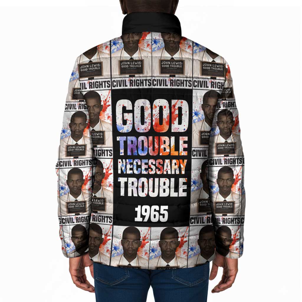 John Lewis Padded Jacket with Mugshot Collage Design Civil Rights Portrait Good Trouble Tribute - African Pride