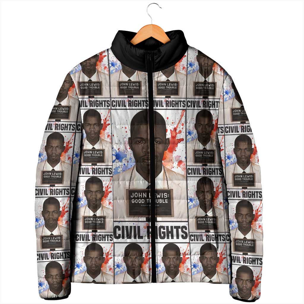 John Lewis Padded Jacket with Mugshot Collage Design Civil Rights Portrait Good Trouble Tribute - African Pride
