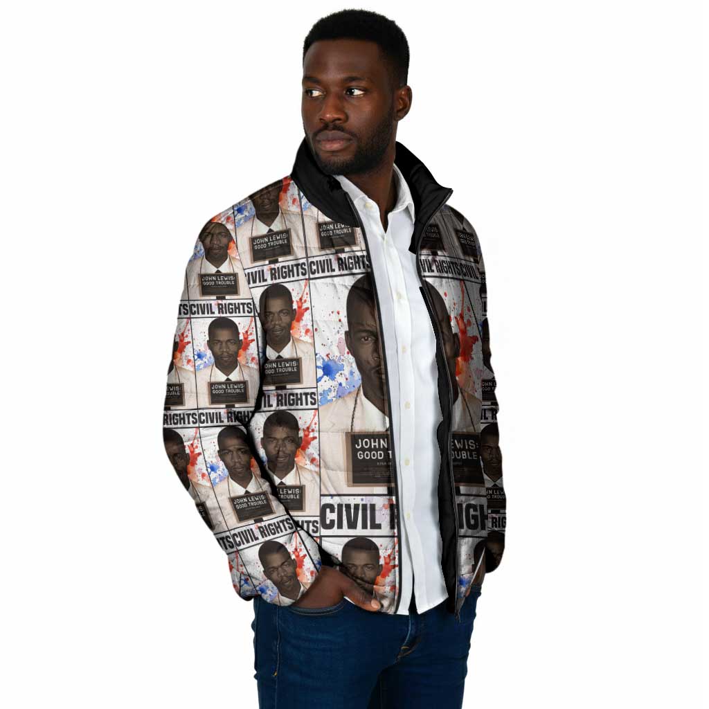 John Lewis Padded Jacket with Mugshot Collage Design Civil Rights Portrait Good Trouble Tribute - African Pride