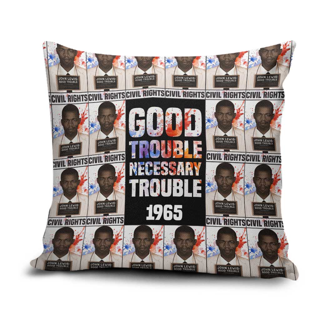 John Lewis Pillow Cover with Mugshot Collage Design Civil Rights Portrait Good Trouble Tribute - African Pride