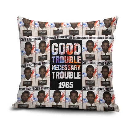 John Lewis Pillow Cover with Mugshot Collage Design Civil Rights Portrait Good Trouble Tribute - African Pride