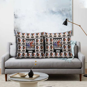 John Lewis Pillow Cover with Mugshot Collage Design Civil Rights Portrait Good Trouble Tribute - African Pride