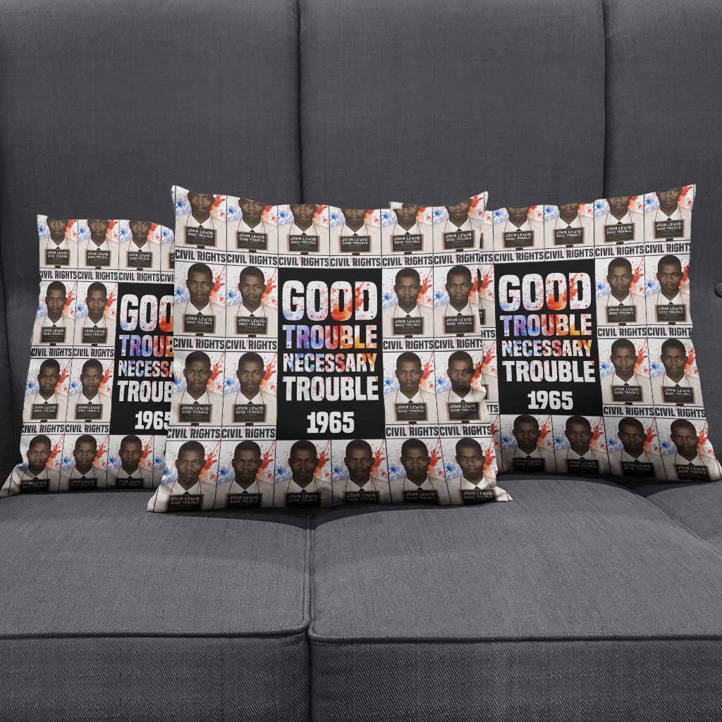 John Lewis Pillow Cover with Mugshot Collage Design Civil Rights Portrait Good Trouble Tribute - African Pride
