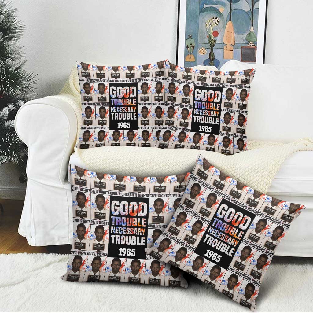 John Lewis Pillow Cover with Mugshot Collage Design Civil Rights Portrait Good Trouble Tribute - African Pride