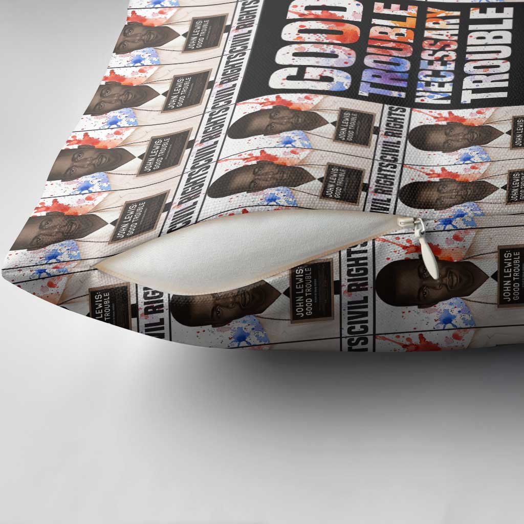 John Lewis Pillow Cover with Mugshot Collage Design Civil Rights Portrait Good Trouble Tribute - African Pride