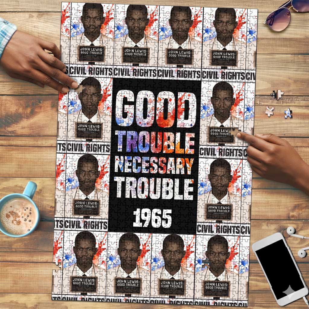 John Lewis Puzzle with Mugshot Collage Design Civil Rights Portrait Good Trouble Tribute - African Pride