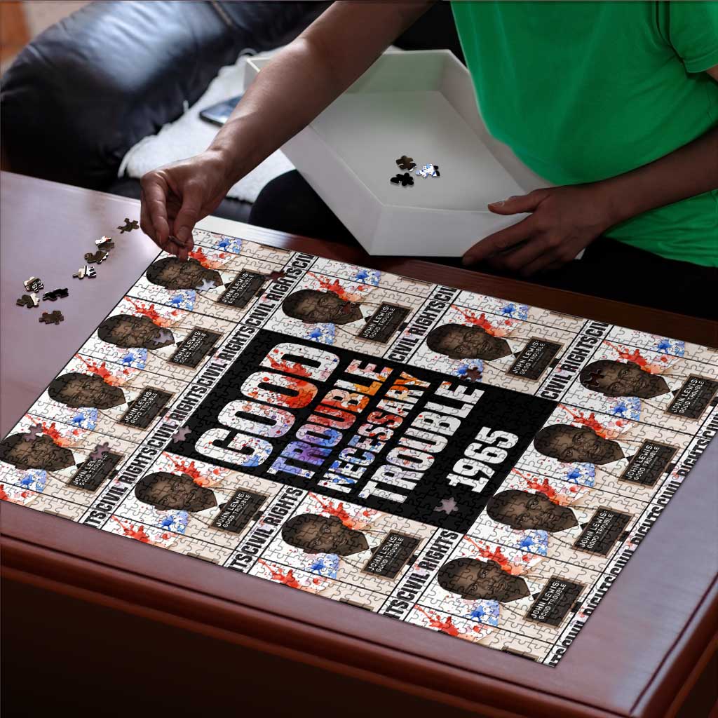 John Lewis Puzzle with Mugshot Collage Design Civil Rights Portrait Good Trouble Tribute - African Pride