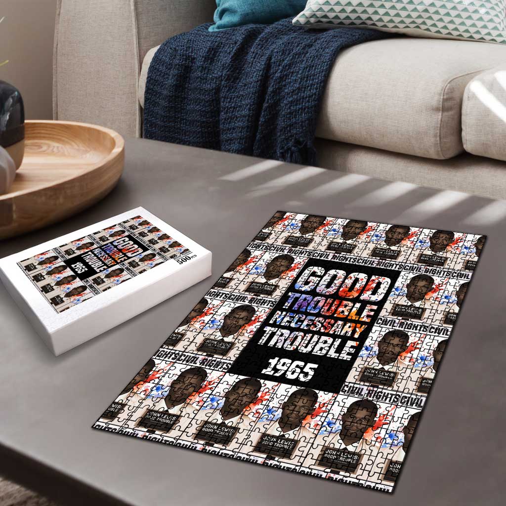 John Lewis Puzzle with Mugshot Collage Design Civil Rights Portrait Good Trouble Tribute - African Pride